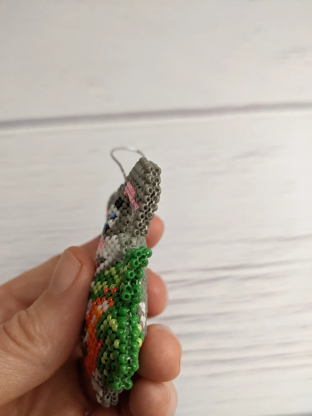 Gray Bunny with Carrot Beaded Hanging Ornament